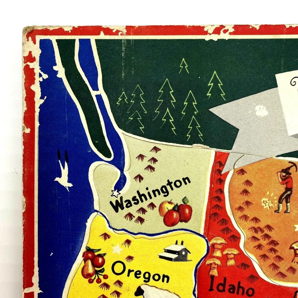 Vintage 1950's Puzzle of the United States of America Frame Tray Inlay COMPLETE